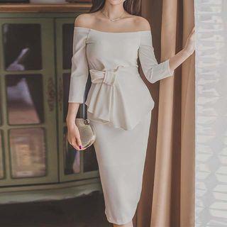 3/4-sleeve Off-shoulder Dress