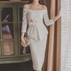 3/4-sleeve Off-shoulder Dress