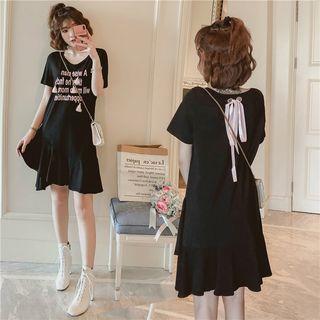 Tasseled Lettering Short Sleeve T-shirt Dress