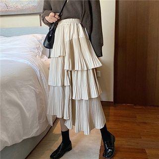Plain High-waist Irregular Loose-fit A-line Skirt