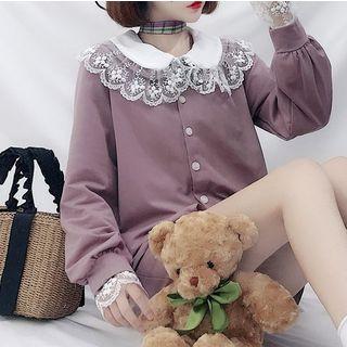 Lace Trim Blouse / Cardigan / Pencil Skirt / Set