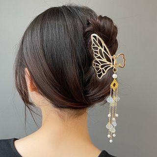 Beaded Shell Drop Butterfly Hair Claw Butterfly - One Size