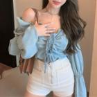 Long-sleeve Drawcord Top Light Denim - One Size