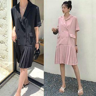Double Breasted Pleated Hem Mini Dress