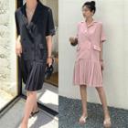Double Breasted Pleated Hem Mini Dress