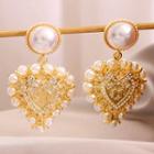 Non-matching Faux Pearl Heart Dangle Earring 1 Pair - As Shown In Figure - One Size