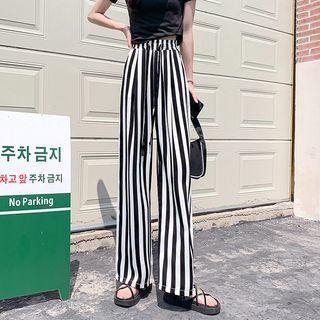 High Waist Drawstring Striped Loose-fit Pants