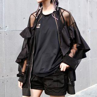 Ruffle Mesh Jacket Black - One Size