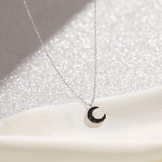 Sterling Silver Rhinestone Moon Necklace  - Necklace