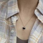 Heart Rhinestone Pendant Alloy Necklace Black Heart - Gold - One Size