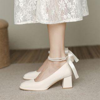 Block Heel Bow-back Sandals