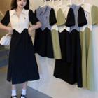 Mock Two-piece Short-sleeve A-line Dress (various Designs)