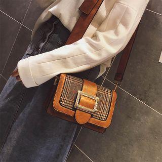 Faux Leather Tweed Crossbody Bag