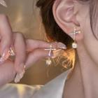 Cross Rhinestone Alloy Dangle Earring 1 Pc - Silver Needle Earring - Rhinestone - Gold - One Size