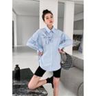 Bow-accent Shirt Blue - One Size