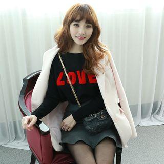 Love-appliqu  Round-neck Knit Top