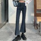 High-waist Two-tone Cropped Flared Jeans