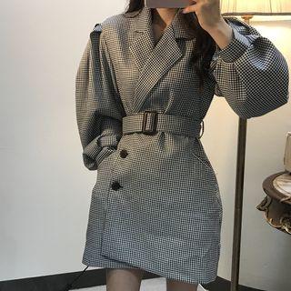 Plaid Single-breasted Coat Dress Black - One Size