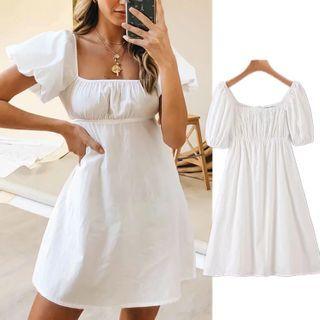 Puff Sleeve Square Neck High-waist Mini Dress