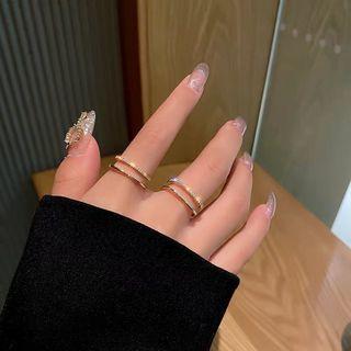 Rhinestone Layered Open Ring Set Of 2 - Gold - One Size