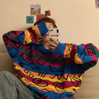 Couple Matching Rainbow Stripe Sweater Stripes - Multicolour - One Size