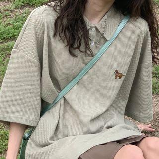 Elbow Sleeve Embroidered Loose-fit Polo Shirt