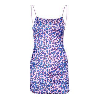 Spaghetti Strap Leopard Print Mini Dress / Fleece Open Jacket