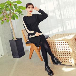 Contrast-trim Slit-front Dress