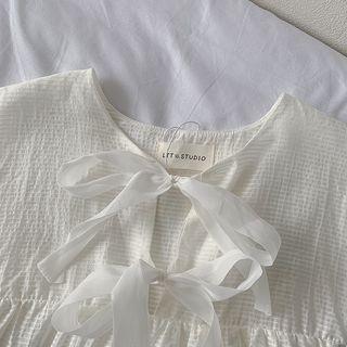 Sleeveless Bow Mini A-line Dress White - One Size