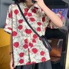 Short-sleeve Rose Shirt As Shown In Figure - One Size