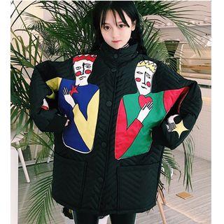 Stand-collar Cartoon Applique Long Padded Jacket