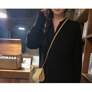 Open-placket Woolen Long Knit Dress