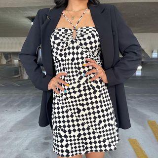 Halter-neck Argyle Mini Dress