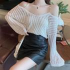 Off-shoulder Chain Strap Open-knit Top