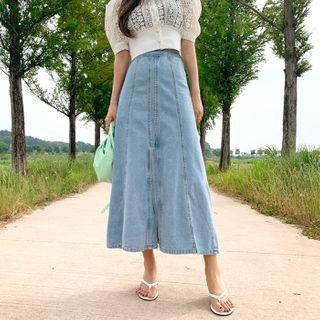 Seam-trim Maxi Denim Skirt