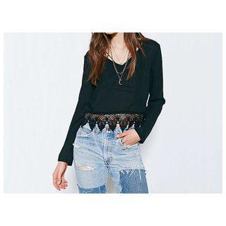 Lace Hem Long-sleeve Chiffon Top