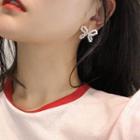 Faux Pearl Ribbon Ear Stud Silver Needle - As Shown In Figure - One Size