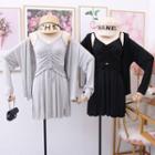 Set: Drawstring Camisole Top + Open-front Light Cardigan + Mini Skirt