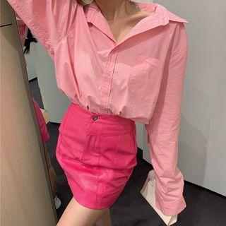 Long-sleeve Plain Shirt / Mini Fitted Skirt