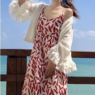 Spaghetti Strap Midi Floral Dress / Light Jacket / Headband / Set