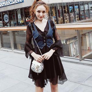Ruffle Sleeve Mock Two Piece Dress