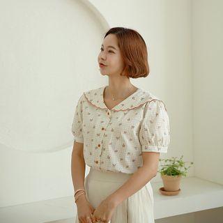 Sailor Collar Floral Print Blouse