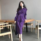 Corduroy Long-sleeve Tie-waist Midi Dress