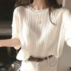 3/4 Sleeve Crochet Knit Top Milky White - One Size