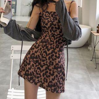 Spaghetti Strap Leopard Print Mini A-line Sundress