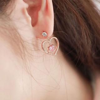 Rhinestone Heart Drop Earrings Gold - One Size