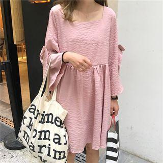 Bow Detail Cut Out Long-sleeve A-line Dress