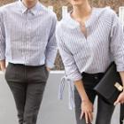 Couple Matching Striped Elbow-sleeve Blouse / Striped Shirt