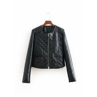 Faux Leather Quilted Zip Jacket