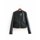 Faux Leather Quilted Zip Jacket